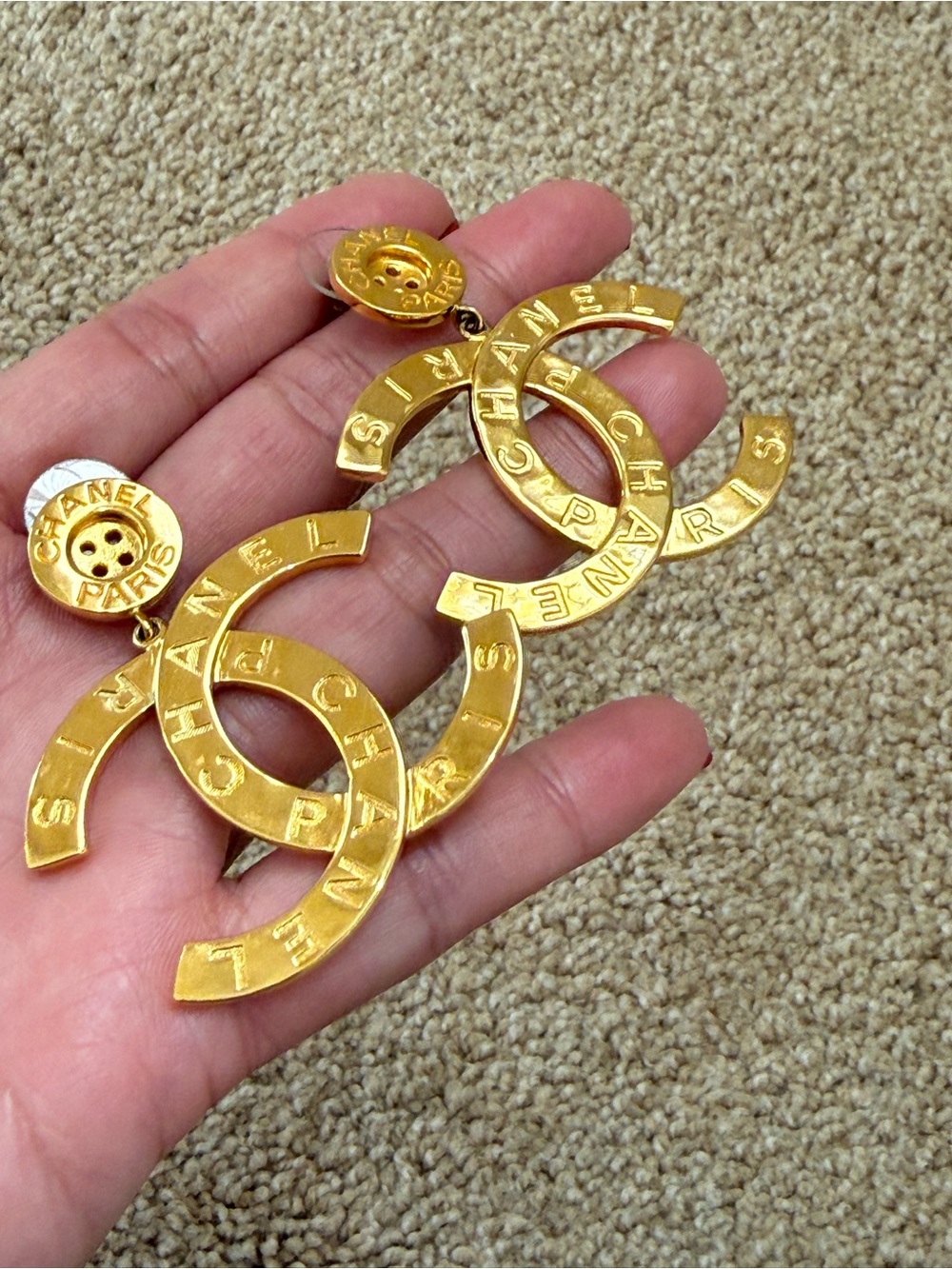 CHANEL Button Gold CC Logo Drop Earrings - Classic Gold Tone - Picture 5 of 15
